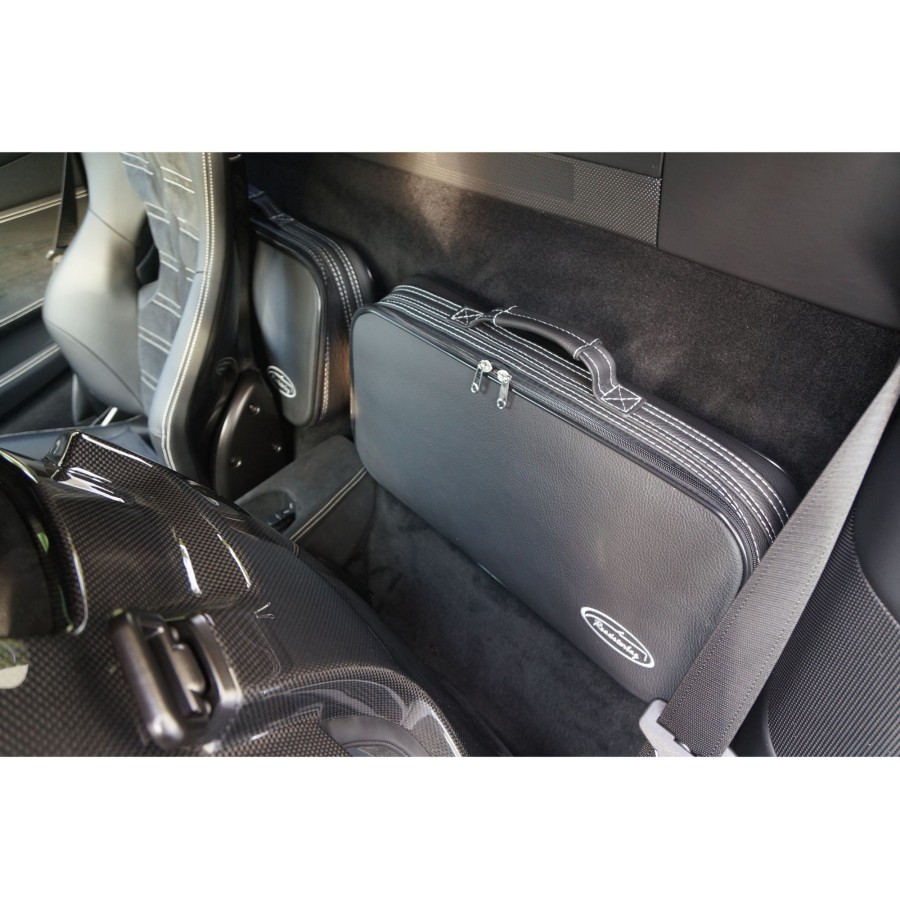 Autokoffer Roadsterbag | Ferrari F8 Tributo - 2-Tlg. Kofferset Ruckbank - Silbergraue Naht/Futter Schwarz